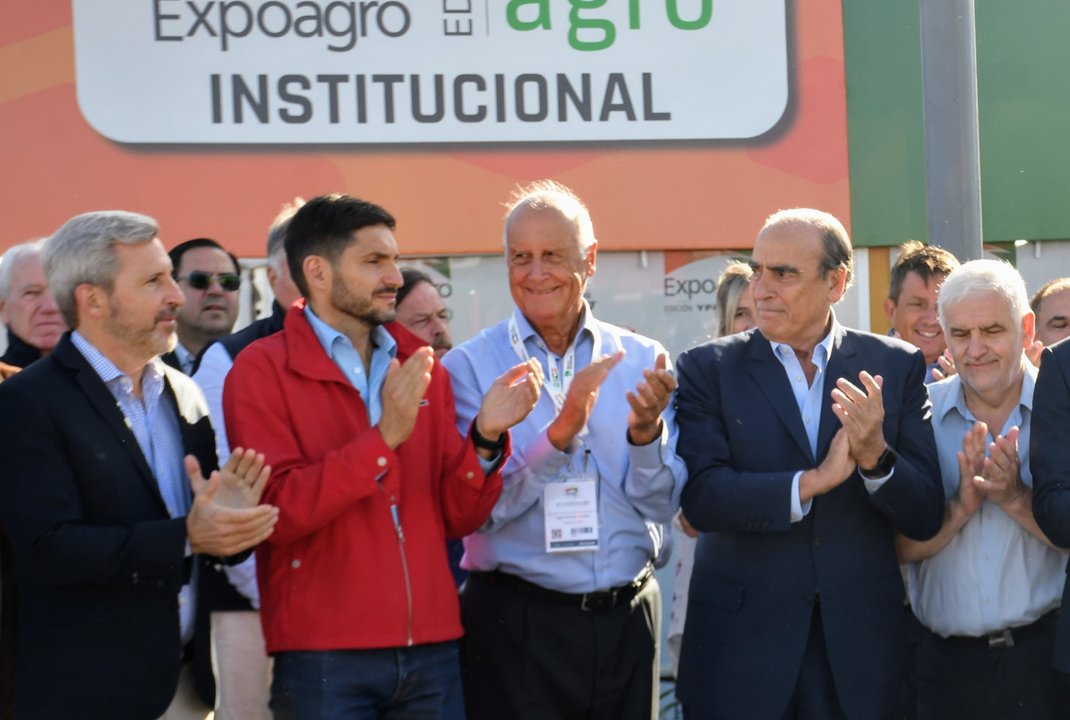 Francos en la apertura de Expoagro, junto a Pullaro y el entrerriano Frigerio. 